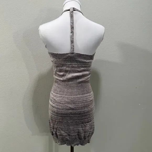 Sans Souci Halter Knit Mini Dress Brown Neutral Stretch Bodycon Large Vacation - Picture 3 of 9